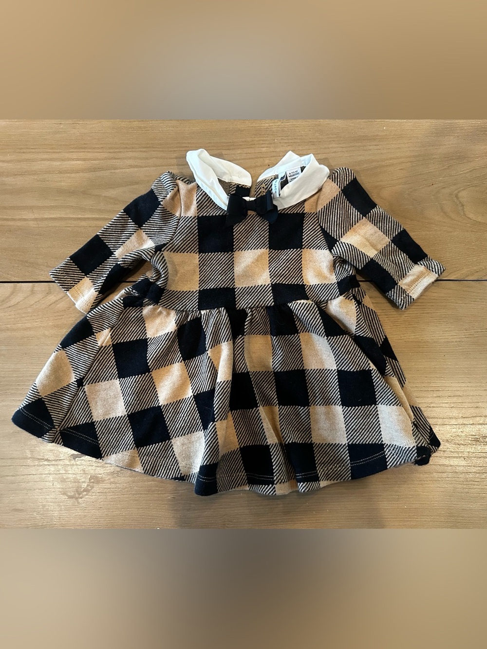 Janie and Jack Baby Girl Plaid Jacquard Dress Almond Latte Tan Black 6-12M